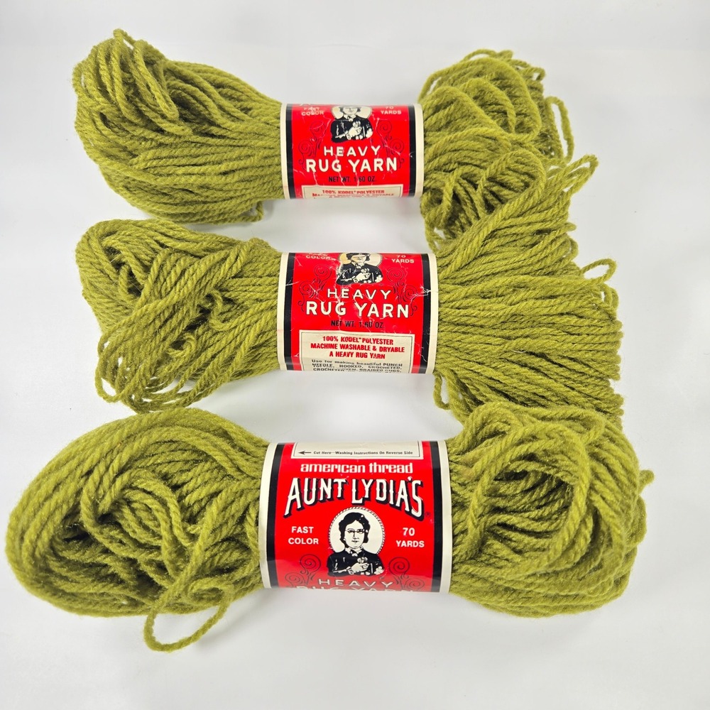 Vintage Aunt Lydia's Heavy Rug Yarn 3 Skeins Lt Avocado 635 American Thread 70yd